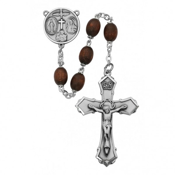 Sterling Silver Boys Confirmation Rosary in Brown - Brown