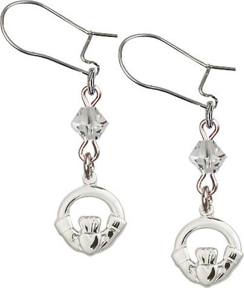 Sterling Silver Claddagh 'Crystal Bead' Earrings - Sterling Silver