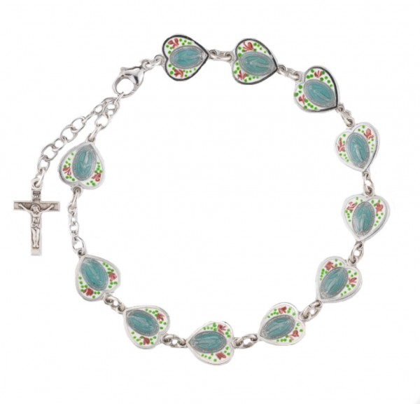 Sterling Silver Cloisonne Enameled Miraculous Rosary Bracelet - Multi-Color