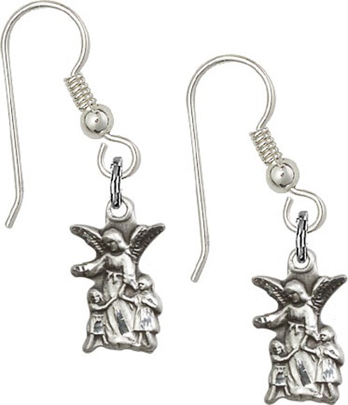 Sterling Silver Guardian Angel French Wire Earrings - Sterling Silver