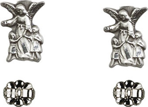 Sterling Silver Guardian Angel Post Earrings - Sterling Silver