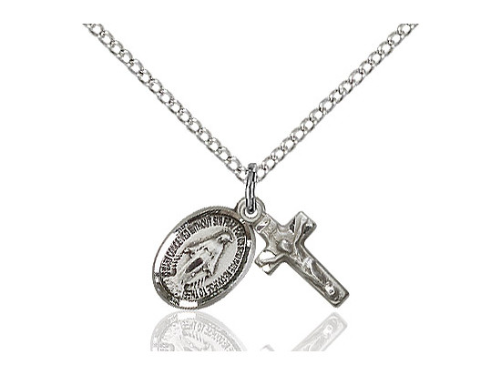 Miraculous Medal &amp; Crucifix Double Pendant Set - Sterling Silver
