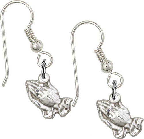 Sterling Silver Praying Hands French Wire Earrings - Sterling Silver