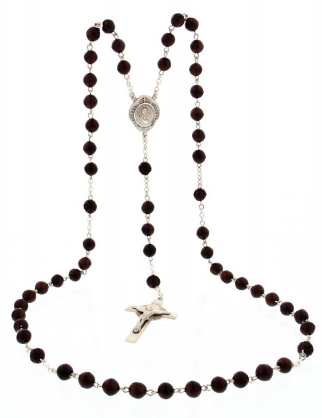 Men's Sterling Silver Scapular Rosary with Coco Beads - Brown
