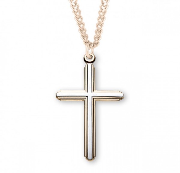 Two-Tone Cross Necklace Gold Plated Sterling Silver - Two-Tone