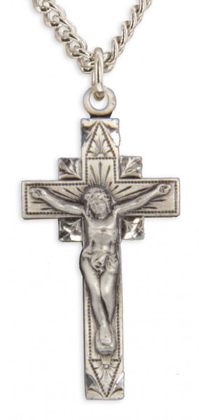 Men's Crucifix Pendant with Leaf Corners - Sterling Silver