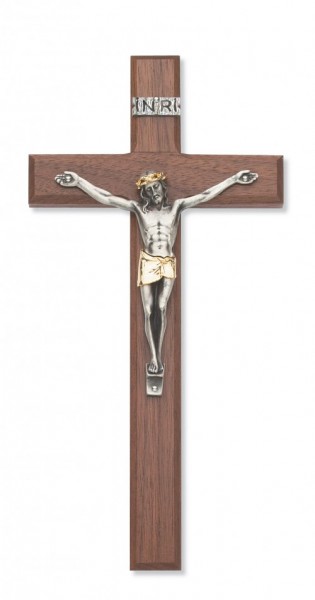 Walnut Wood Crucifix with Two Tone Corpus - 10&quot;H - Brown
