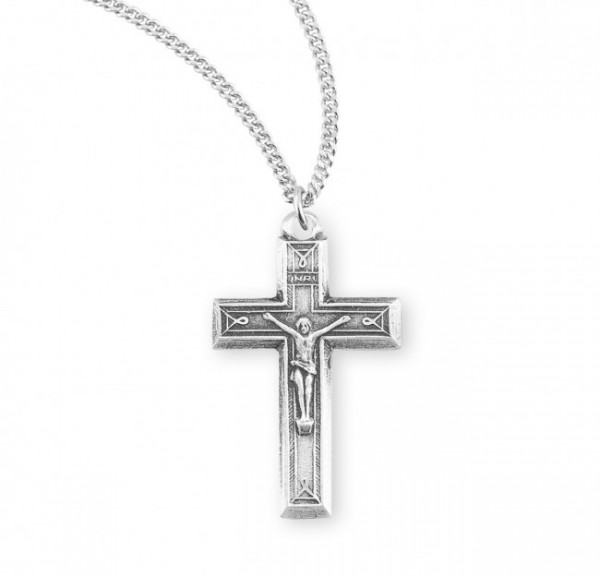 Women's Beveled Edge Ribbon Edge Crucifix Necklace - Sterling Silver