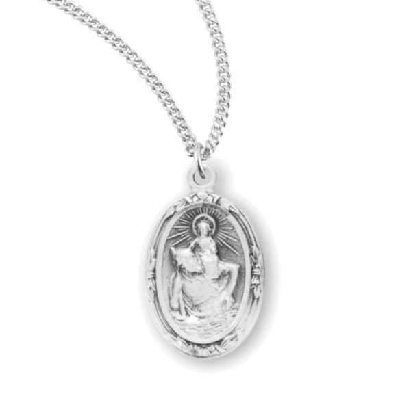 Women's Floral Border St Christopher Necklace - Sterling Silver