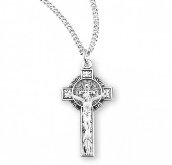 Women's Flower Tip St. Benedict Crucifix Necklace - Sterling Silver