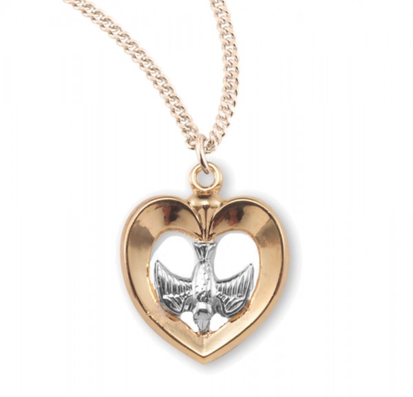 Women's Heart and Dove Open Cut Necklace - Gold Plated
