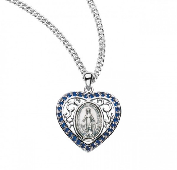 Women's Heart and Swirls Miraculous Medal - Blue