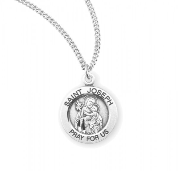 Women's Round Saint Joseph Necklace - Sterling Silver