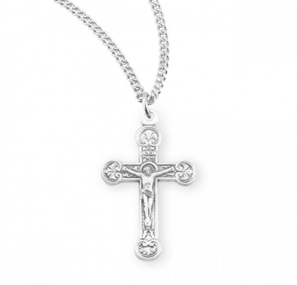 Women's Rounded Floral Tip Crucifix Necklace - Sterling Silver