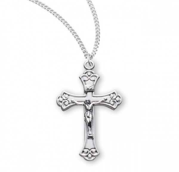 Women's Scroll Etched Crucifix Pendant Sterling Silver - Sterling Silver