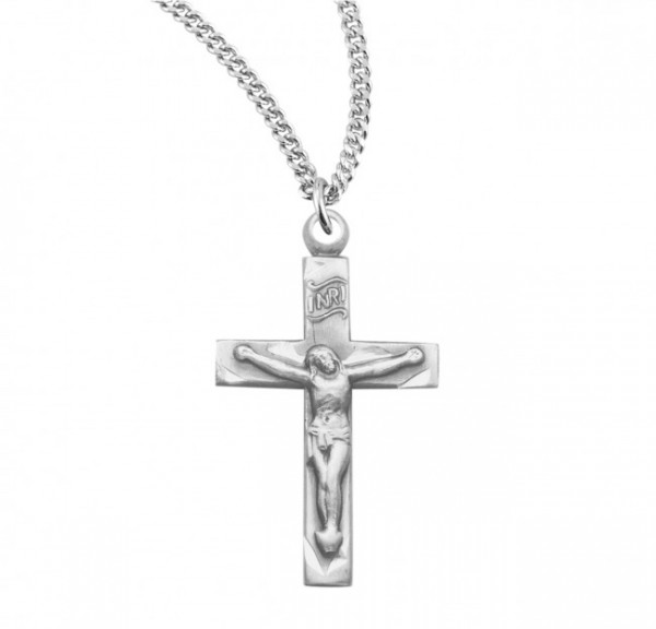 Women's Simple Edge with Etching Crucifix Necklace - Sterling Silver