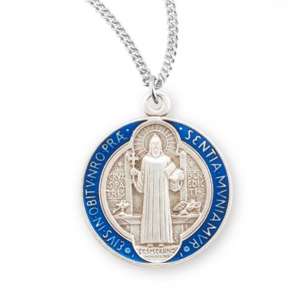 Women's St. Benedict Blue Enamel Double-Sided Necklace - Silver | Blue