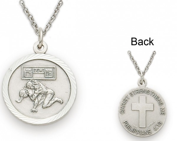 Wrestling Sports Medal 3/4 inch with Chain - Silver