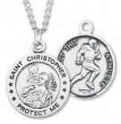 Men's Sterling Silver Round Saint Christopher Football Medal