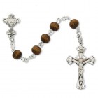 Brown Wood First Communion Chalice Rosary - Sterling Silver