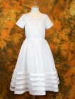 First Communion Dress in Satin with Banded Skirt