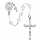 First Communion Tin Cut Crystal Rosary with Miraculous Centerpiece