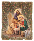 Holy Family with Angel Distressed Wood Wall Plaque