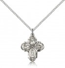 Girl's Dainty 4-Way Pendant with Flower Center