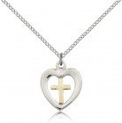 Heart and Cross Pendant Two-Tone