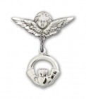 Pin Badge with Claddagh Charm and Angel with Smaller Wings Badge Pin