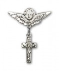 Pin Badge with Crucifix Charm and Angel with Smaller Wings Badge Pin