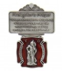 St. Florian Firefighter Prayer Visor Clip, Red Enamel, Pewter - 2 1/8"H