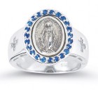 Women's Sapphire Crystal Miraculous Medal Ring Sterling Silver