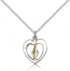 Two-Tone Open-Cut Heart Miraculous Medal Necklace