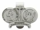 St. Christopher & Guardian Angel Protect My Grandson Visor Clip, Pewter - 2 1/2"W