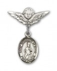 Pin Badge with St. Augustine of Hippo Charm and Angel with Smaller Wings Badge Pin