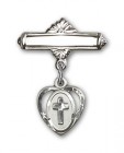 Pin Badge with Cross Charm and Polished Engravable Badge Pin