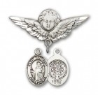 Pin Badge with St. Benedict Charm and Angel with Larger Wings Badge Pin