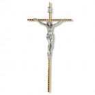 Italian Gold Plated Hammered Nickel Wall Crucifix - 10 inch