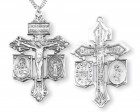 Sacred Heart and Miraculous Crucifix Pendant - Sterling Silver