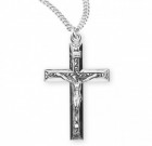 Scroll Textured Crucifix Necklace Sterling Silver