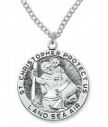 St. Christopher Land, Sea, Air Medal Sterling Silver - 1 1/8 inch