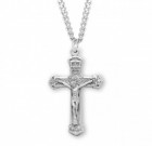 Layered Leaf Crucifix Medal Sterling Silver