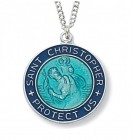 Women's Round Blue Enamel St. Christopher Medal