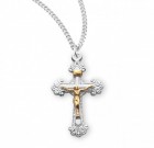 Women's Shiny Frayed Tip Crucifix Medal Two Tone