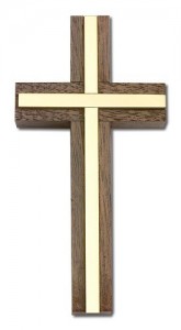4 Inch Walnut Wall Cross with Metal Inlay, two color combination [CRB0007]