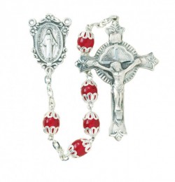 6mm Double Capped Garnet Glass Bead Rosary in Sterling Silver [RB3361]