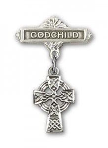 Baby Badge with Celtic Cross Charm and Godchild Badge Pin [BLBP0179]