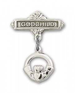 Baby Badge with Claddagh Charm and Godchild Badge Pin [BLBP0144]