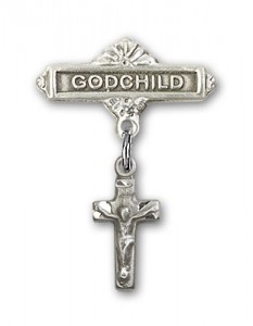 Baby Badge with Crucifix Charm and Godchild Badge Pin [BLBP0186]